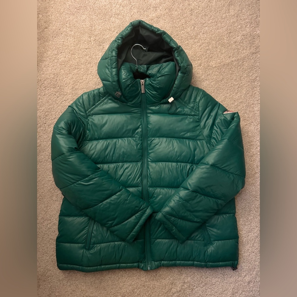 Guess Women Green Puffer Jacket with Hood Size Large Like New